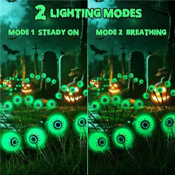 2 Pack 12 LED Solar Eyeball Lights, Halloween Decorations Firefly Lights - Picture 2 of 8